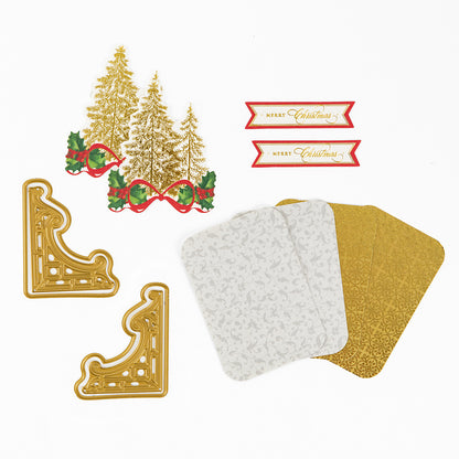 Create festive cards with the Christmas Grace Advent Calendar—includes gold tree die-cuts, corner embellishments, and tags for your holiday crafting.