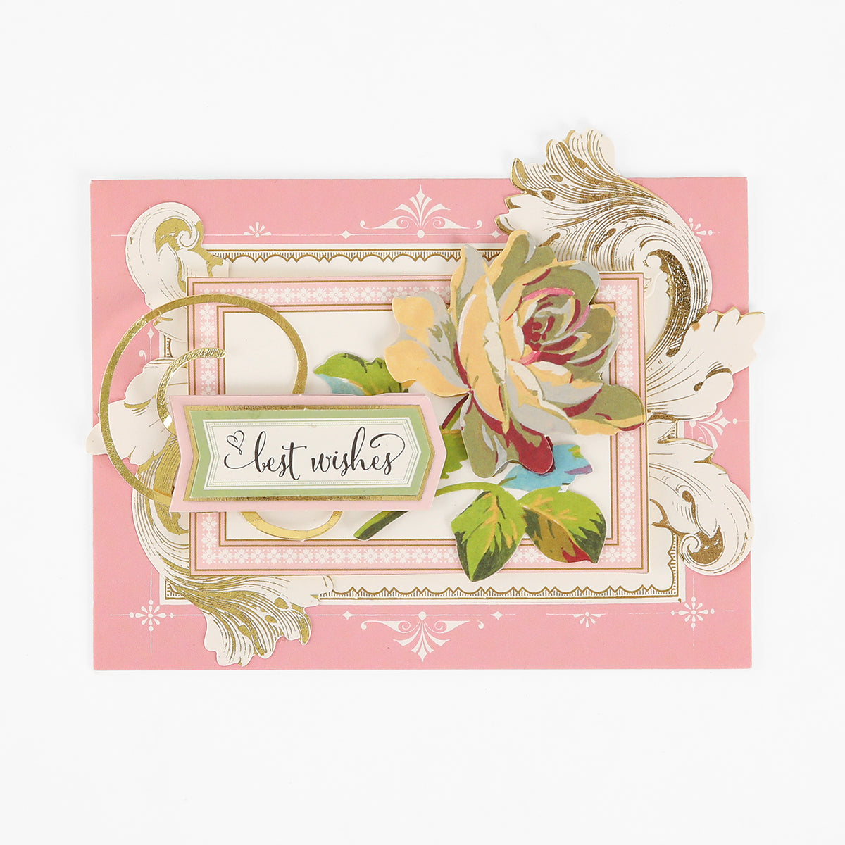 Introducing our Pretty Pattern A2 Cards and Envelopes: this elegant pink greeting card features gold accents, a beautifully illustrated large flower, and a “Best wishes” label. Handmade as part of our Pretty Pattern collection, each card comes with a coordinating ivory envelope for the perfect finishing touch.