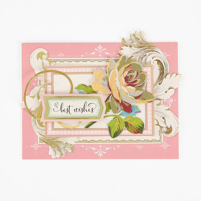 Introducing our Pretty Pattern A2 Cards and Envelopes: this elegant pink greeting card features gold accents, a beautifully illustrated large flower, and a “Best wishes” label. Handmade as part of our Pretty Pattern collection, each card comes with a coordinating ivory envelope for the perfect finishing touch.