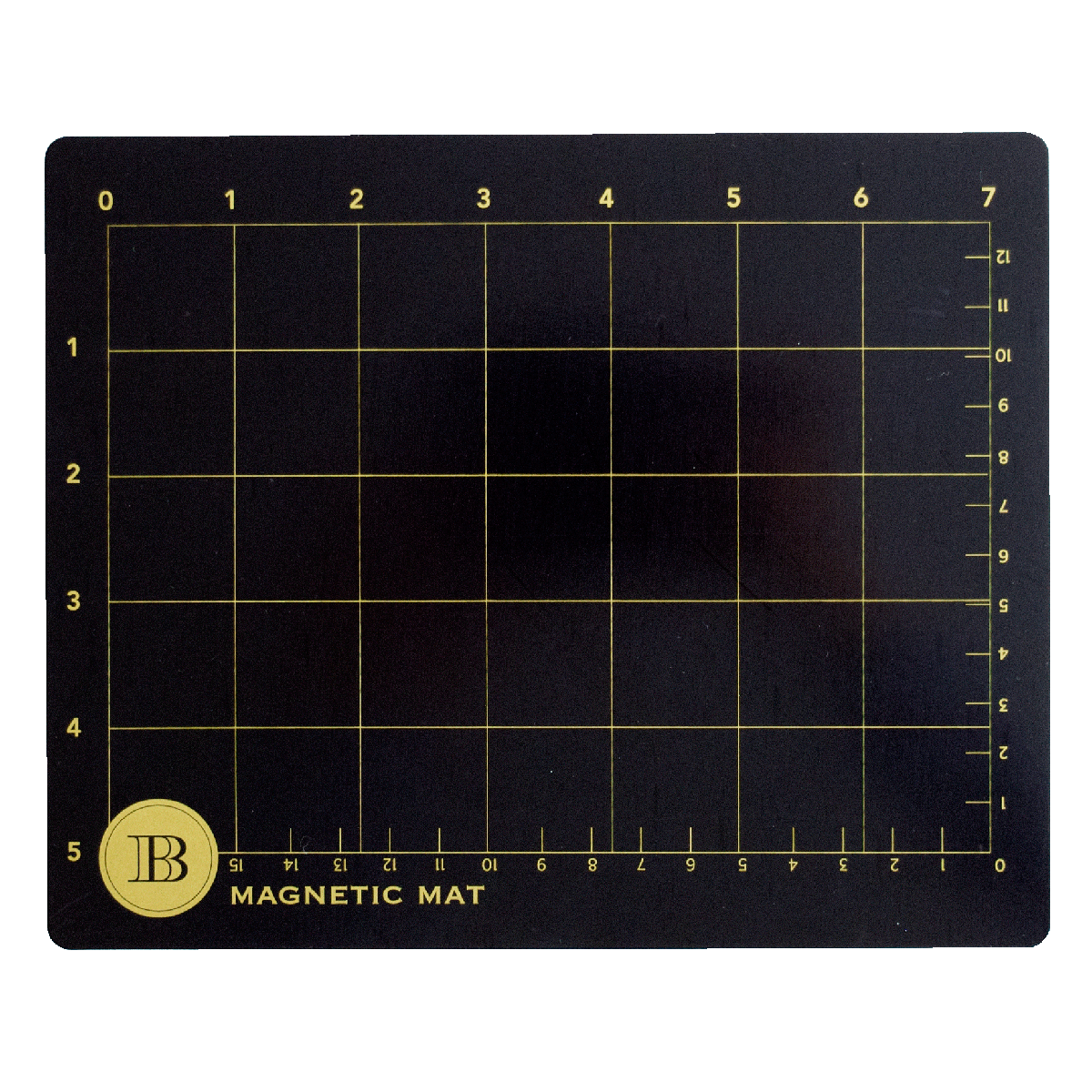 The Empress Small and Large Magnet Mats are black rectangular mats with a yellow grid (numbered 0–6 horizontally, 0–11 vertically) labeled “JB Magnetic Mat” in the corner—ideal die-cutting mats for precise, versatile crafting.