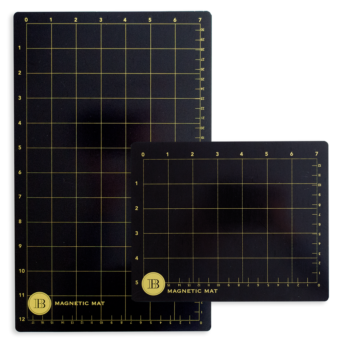 The Empress Small and Large Magnet Mats include two black mats with gold grid lines and numbers—one large, one small—each labeled "IB Magnetic Mat" in the bottom left corner, ideal for use as magnet or die-cutting mats.