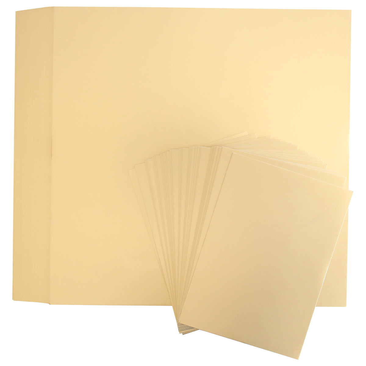 A stack of Foil Matte Cardstock - Champagne sheets fanned out on a flat surface.