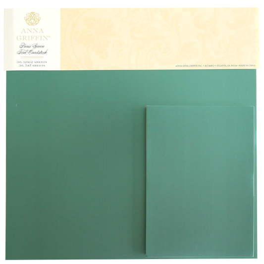 Anna Griffin's Foil Matte Cardstock in Paris Green includes both a larger 12" x 12" sheet and a smaller sheet with a foil matte finish.