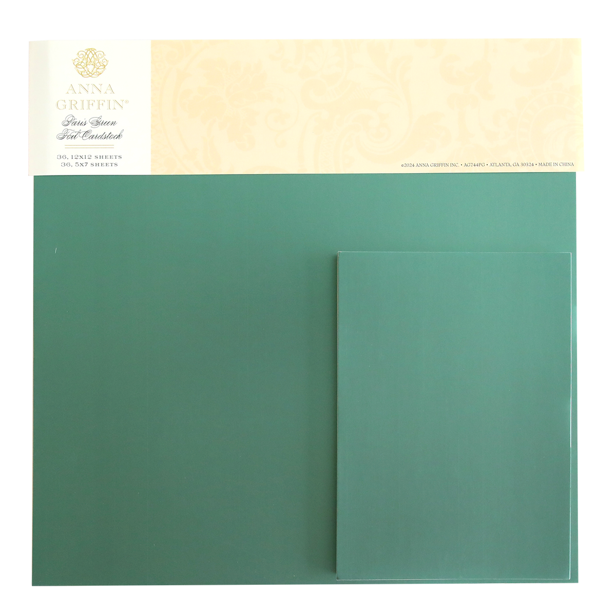 Foil Matte Cardstock - Paris Green by Anna Griffin includes one large matte foil sheet and one smaller sheet, shown against a plain background.