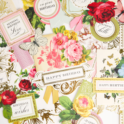 Introducing Birthday Collage Card Toppers—a set of ornate birthday cards adorned with floral designs, butterflies, and shimmering gold accents. Each card topper features celebratory phrases such as “Happy Birthday” and “Birthday Wishes,” enhanced by vintage-style collage embellishments and intricate die-cut details, making these Birthday Collage Card Toppers the perfect standout addition for any special celebration.