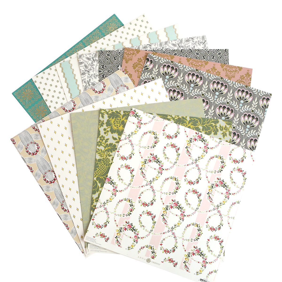 The Classic 12x12 Cardstock is a collection of decorative sheets featuring intricate floral, geometric, and patterned designs, arranged in a fan-like display—perfect for adding elegance to your scrapbooks.