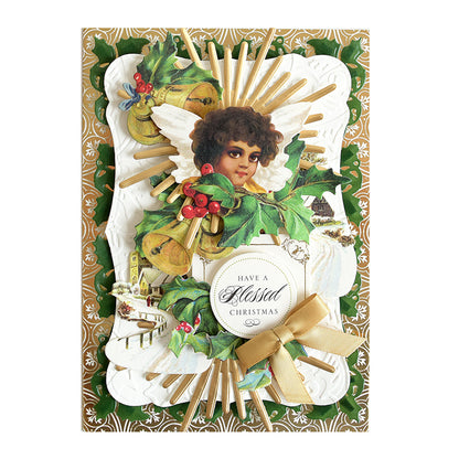 The 120 Angelic Stickers set features angel illustrations, holly, bells, gold rays, and bows with "Have a Blessed Christmas" messages on green and gold backgrounds—perfect for adding holiday inspiration to cards, gifts, or decorations.