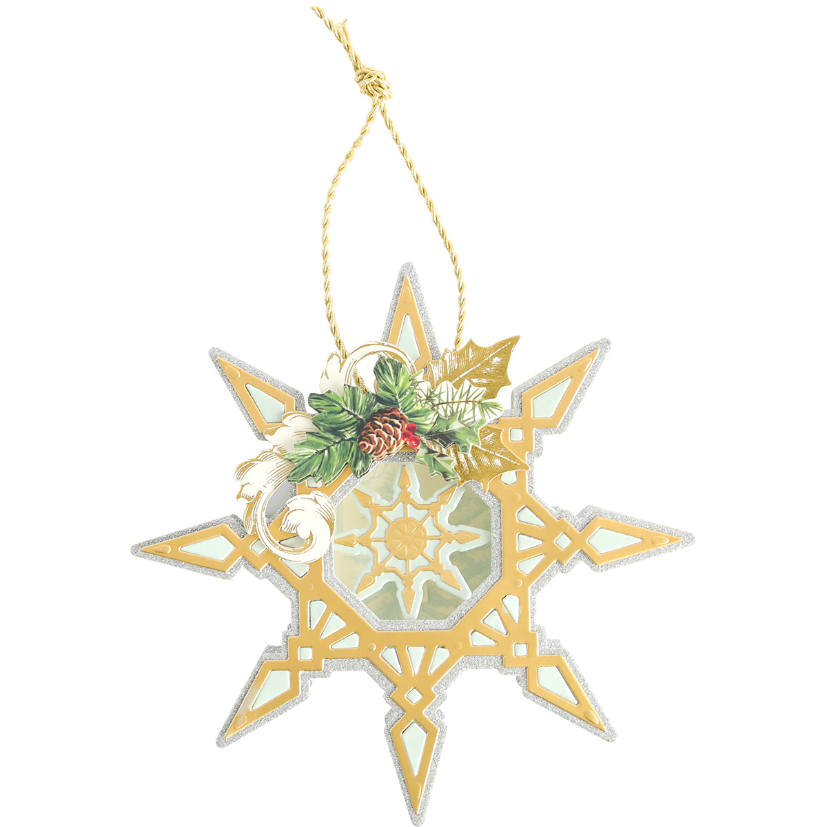 An Anna Griffin Heirloom Ornaments Class Materials and Dies ornament embellished with a chain.