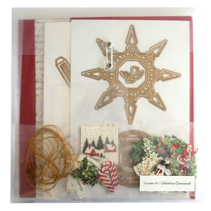 A Christmas card kit with both a Christmas tree and Heirloom Ornaments Class Materials and Dies.