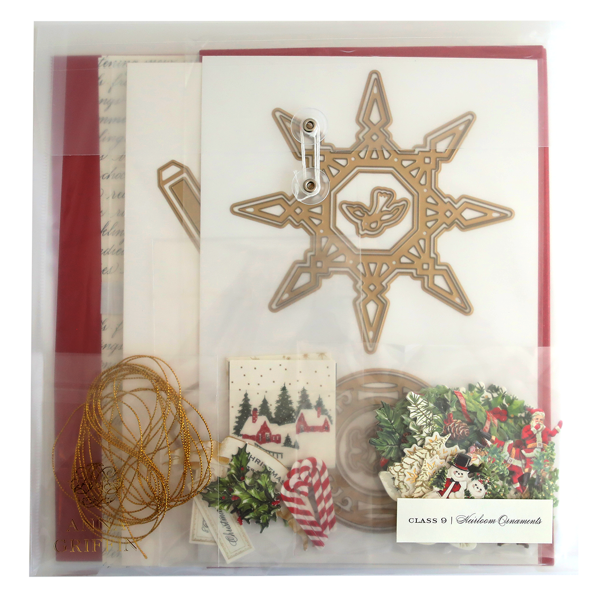 A Christmas card kit with both a Christmas tree and Heirloom Ornaments Class Materials and Dies.