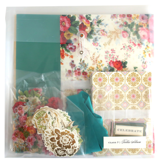 A gift bag filled with a variety of Trellis Album Class Materials and Dies and crafting supplies.
