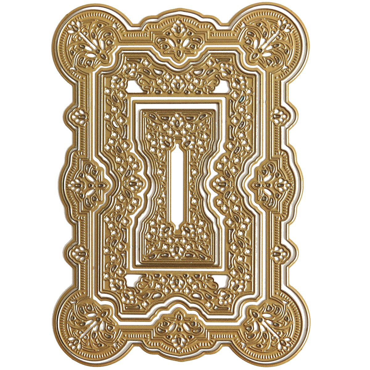 An ornate gold light switch plate with a Victorian Christmas Dies design.