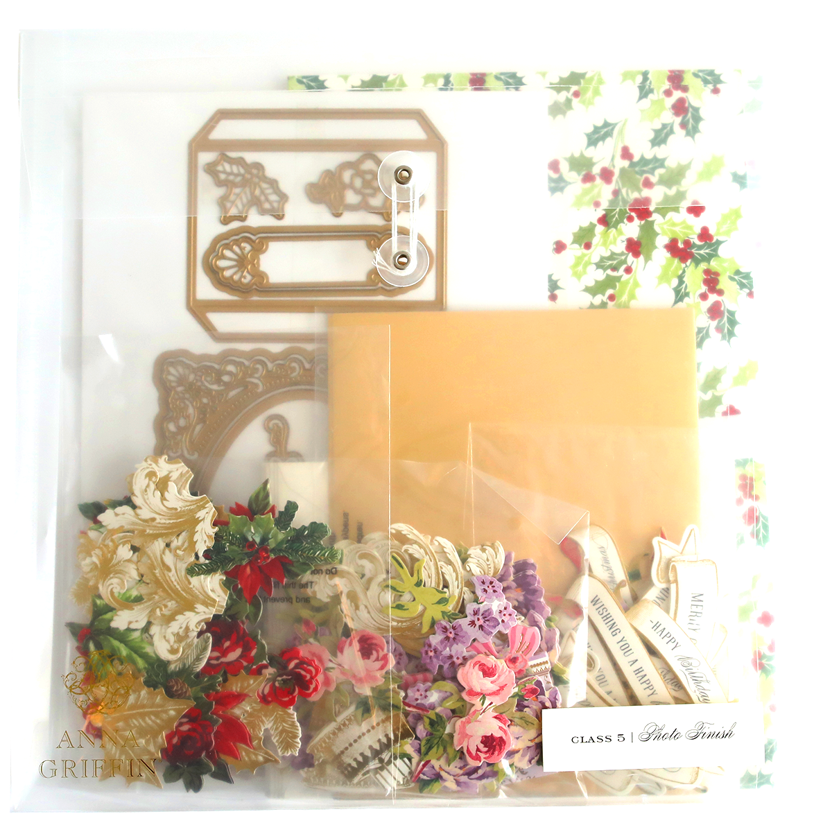 A gift bag filled with a variety of Anna Griffin's Photo Finish Easel Card Materials and Dies, perfect for creating a memorable mail experience.