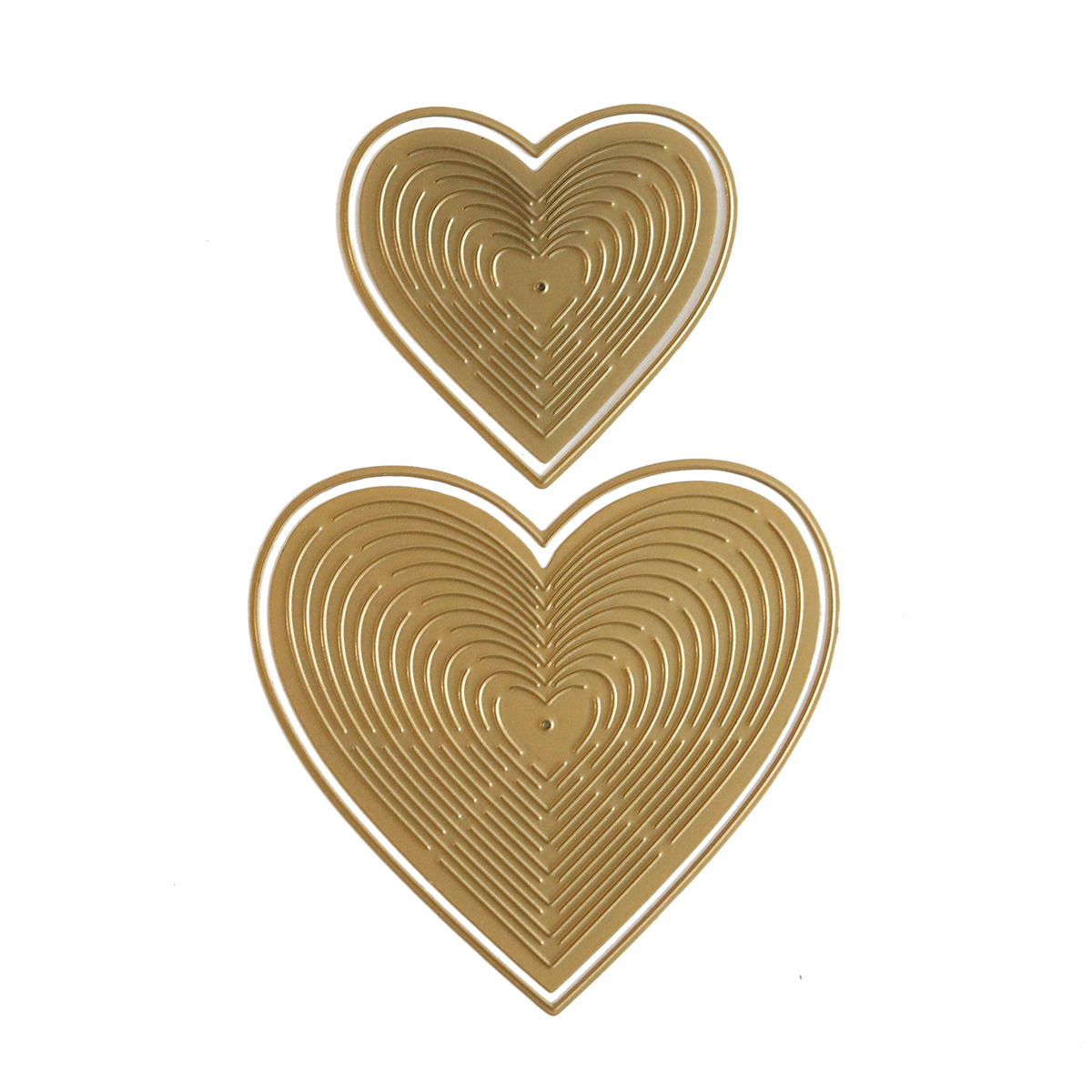 Two Japanese inspired gold heart shapes created with Heart Kirigami Dies on a white background.