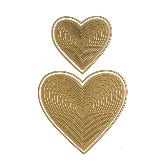 Two Japanese inspired gold heart shapes created with Heart Kirigami Dies on a white background.