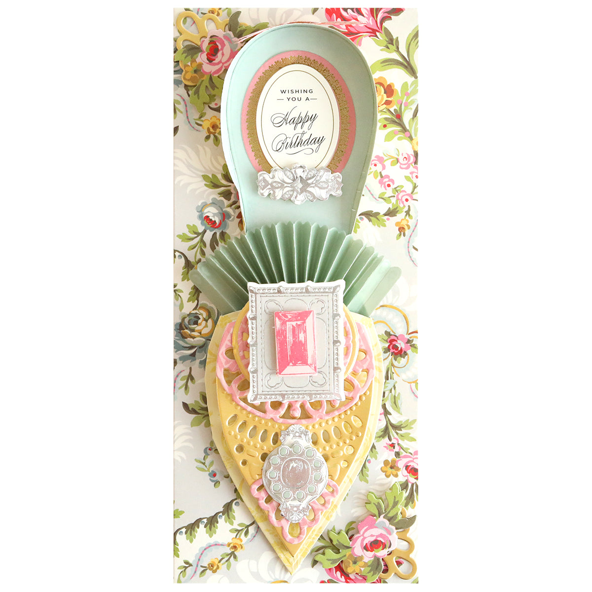 A decorative birthday card with Paper Shoe Dies patterns and a pop-up design.