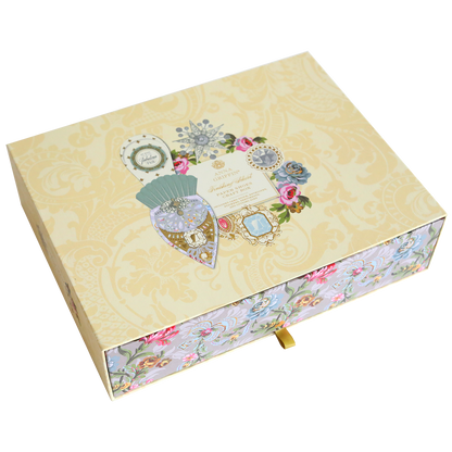 A beautifully crafted Paper Shoes Finishing School Craft Box adorned with a delicate floral design. Perfect for special occasions or as a decorative storage solution.