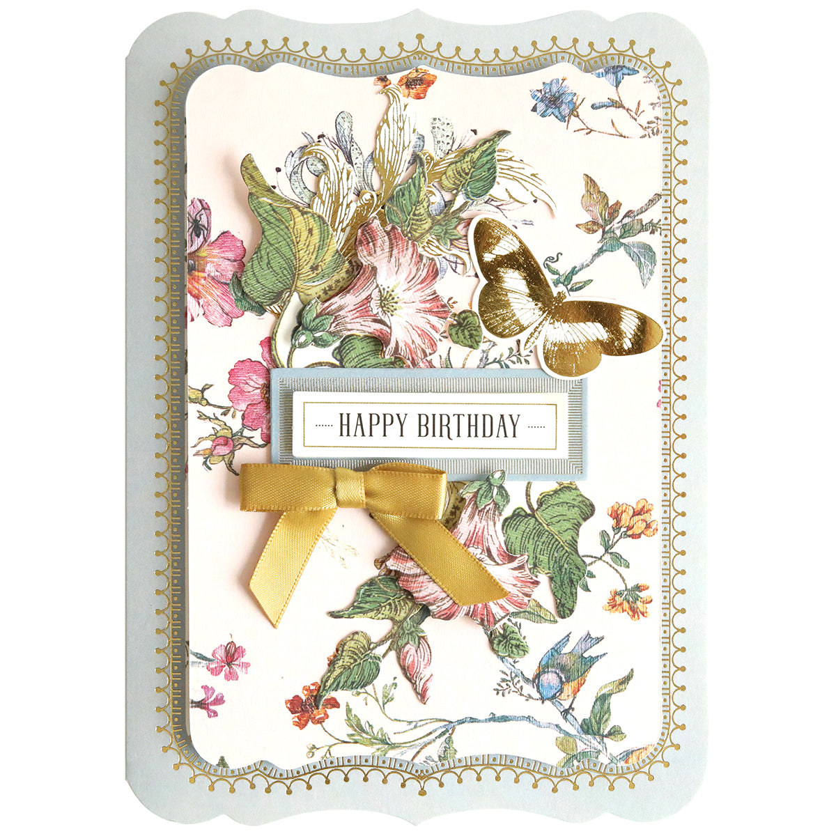 A decorative Simply Wildflower Meadow Card Making Kit with wildflower meadow patterns, a butterfly motif, and 3D embellishments.