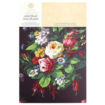 A colorful floral pattern on the double-sided cardstock packaging of an Astrid 8x12 Doublesided 300gsm Cardstock.