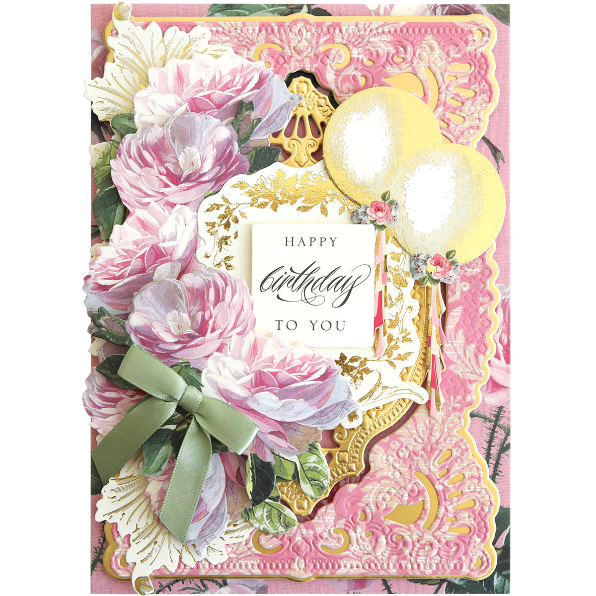 A colorful **Anniversary Floral Stickers** with floral decorations, a green bow, two yellow balloons, and the text "Happy Birthday to You" in an ornate font.