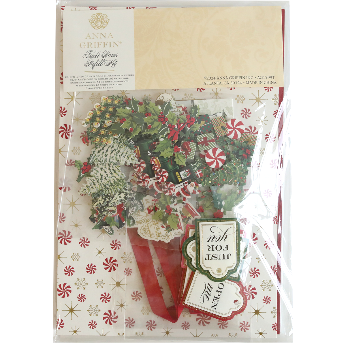 Introducing the Treat Boxes Refill Kit by Anna Griffin, featuring festive Christmas designs adorned with delightful holly and peppermint patterns and labeled "Just For You.