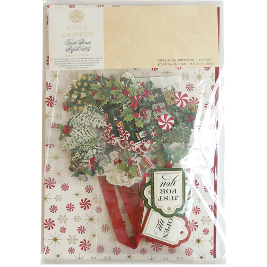 Introducing the Treat Boxes Refill Kit by Anna Griffin, featuring festive Christmas designs adorned with delightful holly and peppermint patterns and labeled "Just For You.