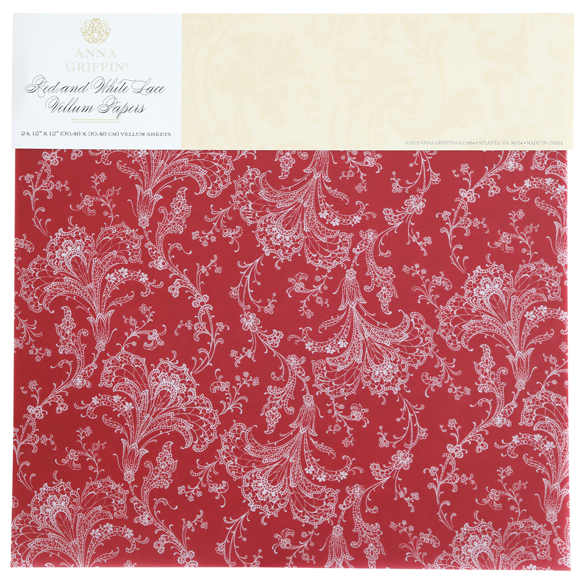 Discover the sophisticated allure of Red and White Lace Vellum Papers, with red and white floral patterns on a transparent 12" x 12" sheet. This elegant touch enhances any crafting project.