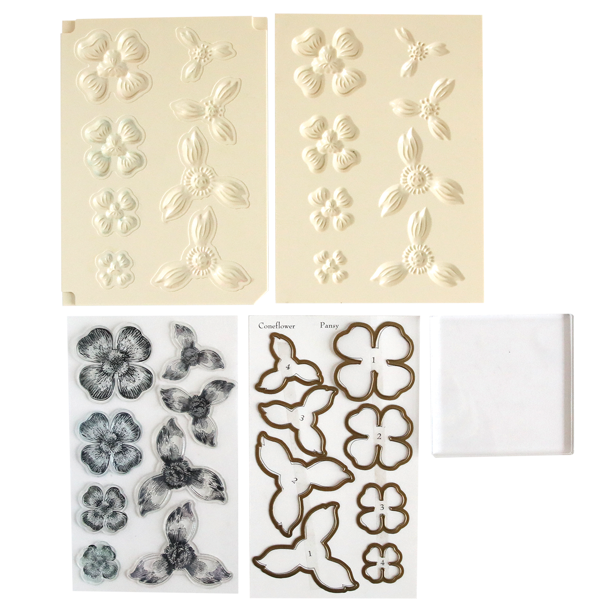 The Molded Flower Autoship offers embossing molds and cutting dies with intricate flower designs, outlines, and stamps for crafting exquisite paper flowers with perfection.