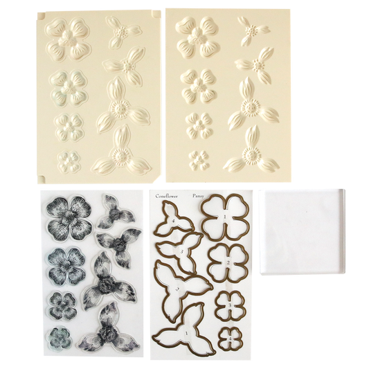 The Molded Flower Autoship offers embossing molds and cutting dies with intricate flower designs, outlines, and stamps for crafting exquisite paper flowers with perfection.