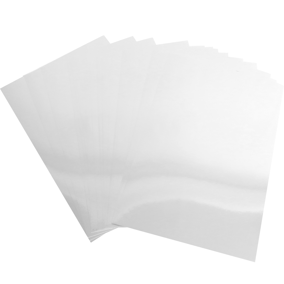 A stack of Luxury Mirror Foil Cardstock sheets, ideal for embossing projects, fanned out against a white background.