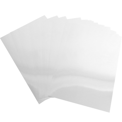 A stack of Luxury Mirror Foil Cardstock sheets, ideal for embossing projects, fanned out against a white background.