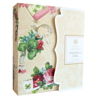 The "Anna Griffin" luxury ephemera stationery now comes in ornate packaging with roses and a teacup design, featuring the Lucky Ephemera Stickers to enhance your collection.