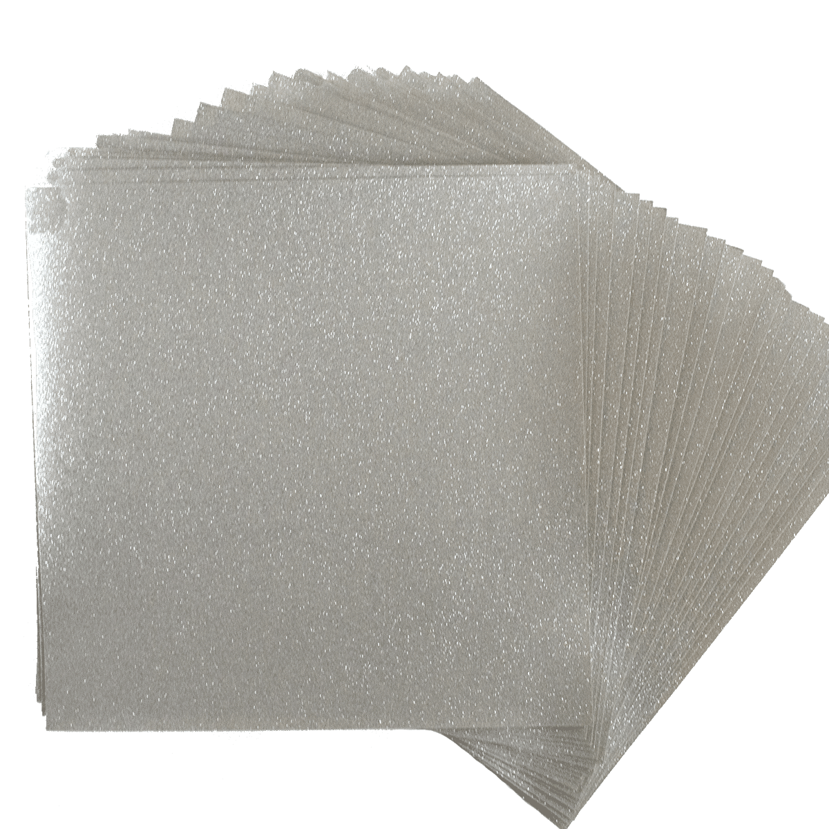 A stack of white glitter sheets on a white background.