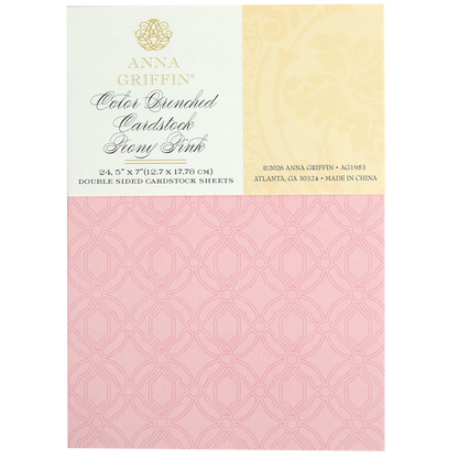 Color Drenched Cardstock Peony Pink: 24 double-sided 5x7" sheets with a geometric pattern, ideal for card making and use with hot foil plates.