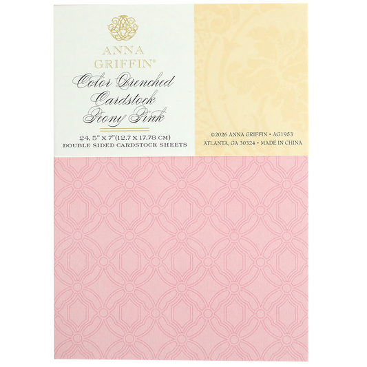 Color Drenched Cardstock Peony Pink: 24 double-sided 5x7" sheets with a geometric pattern, ideal for card making and use with hot foil plates.