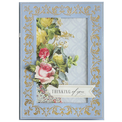 Create a "Thinking of you" card with gold foil borders, floral and bird designs, and elegant Color Drenched Cardstock Fresh Lilac accents for a beautiful handmade touch.