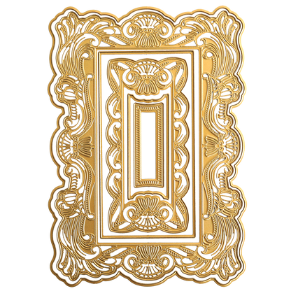 The Gothic Revival 3D Frame is a rectangular gold ornate frame with intricate floral patterns, decorative embossed detailing, and a symmetrical design inspired by Gothic Revival styles.
