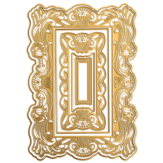 The Gothic Revival 3D Frame is a rectangular gold ornate frame with intricate floral patterns, decorative embossed detailing, and a symmetrical design inspired by Gothic Revival styles.