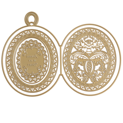 The Locket Card Dies feature an open gold locket design with ornate engraving on the left and a filigree floral motif on the right—ideal inspiration for keepsake cards or elegant locket-style designs.