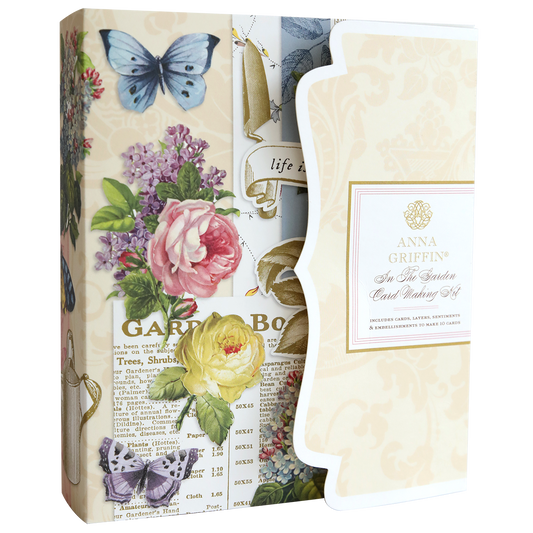 The In the Garden Card Making Kit features floral and butterfly card designs with elegant floral embellishments—perfect for creating beautiful handmade cards.