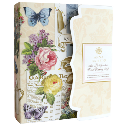 The In the Garden Card Making Kit features floral and butterfly card designs with elegant floral embellishments—perfect for creating beautiful handmade cards.