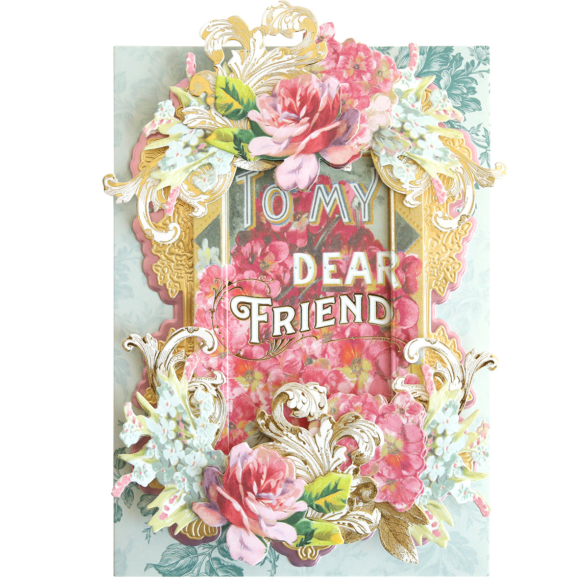 Antique Greetings Postcard Embellishment Stickers feature floral designs and gold accents with "To My Dear Friend"—ideal for vintage postcard fans or anyone seeking unique scrapbook supplies.