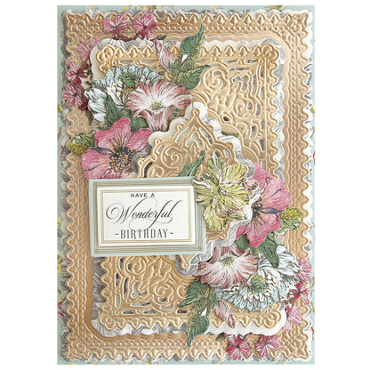 A handmade birthday card crafted with the Jasmine Concentric Die Set, featuring ornate gold layers, floral accents, and a "Have a Wonderful Birthday" message—perfect for showcasing elegant layered designs.