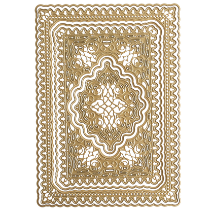 Rectangular gold-colored frame with intricate cut-out patterns and scalloped edges—ideal for layered designs with the Jasmine Concentric Die Set or displaying handmade creations.