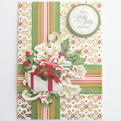 Create Holiday Border Stickers add festive cheer to your crafts, featuring gold and green ribbons, holly and poinsettias, a decorative gift design, and a “Have a Holly Jolly Christmas” label—perfect for holiday cardmaking.