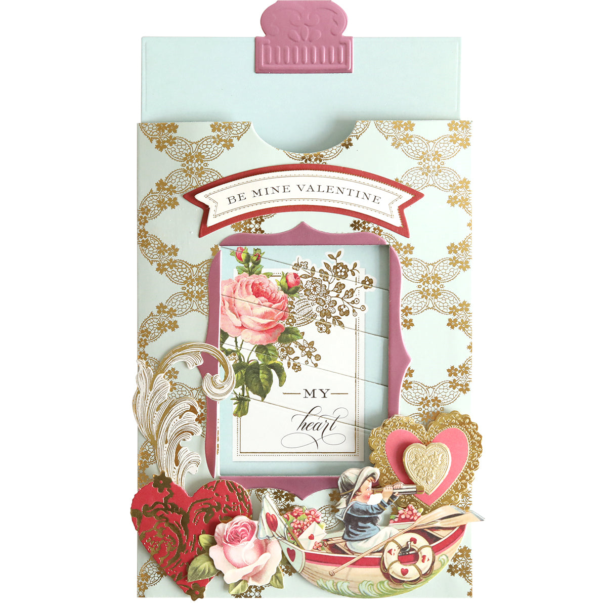 Valentine Clever Scene Cards feature floral and heart designs with gold detailing and the phrases "Be Mine Valentine" and "My heart"—ideal for creating interactive or unique sliding scene cards for Valentine's Day.
