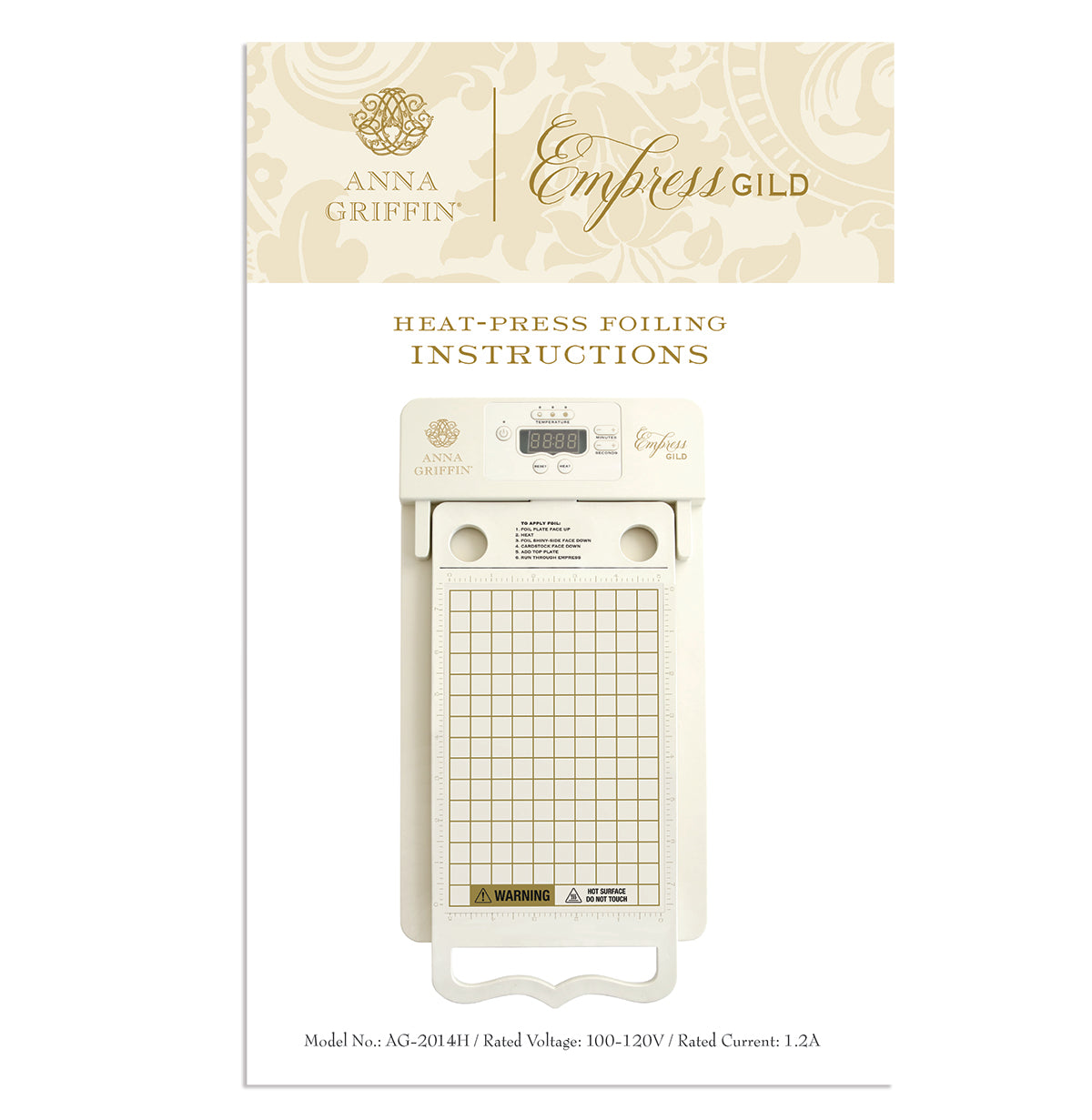 Instruction booklet cover for the Empress Gild Hot Foil Machine, featuring a device image and text with usage instructions for this advanced heat-activated foiling system.