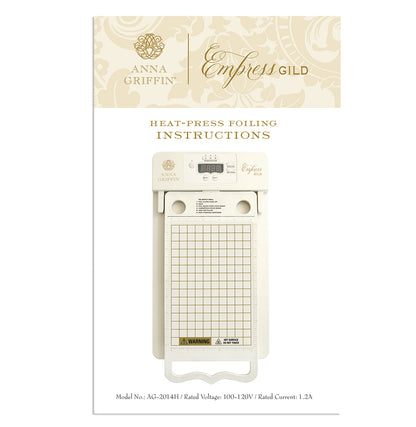 Instruction booklet cover for the Empress Gild Hot Foil Machine, featuring a device image and text with usage instructions for this advanced heat-activated foiling system.