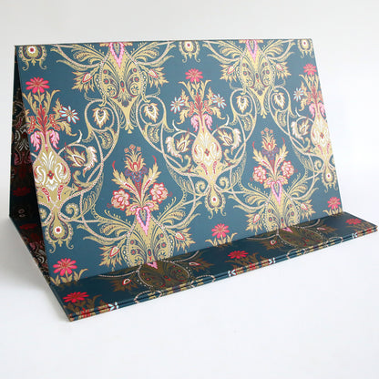 The Jasmine Magnetic Die Stand features an ornate gold, pink, and red floral paisley pattern on dark blue—ideal for adding elegance to your craft room or serving as a stylish and practical magnetic die organizer.
