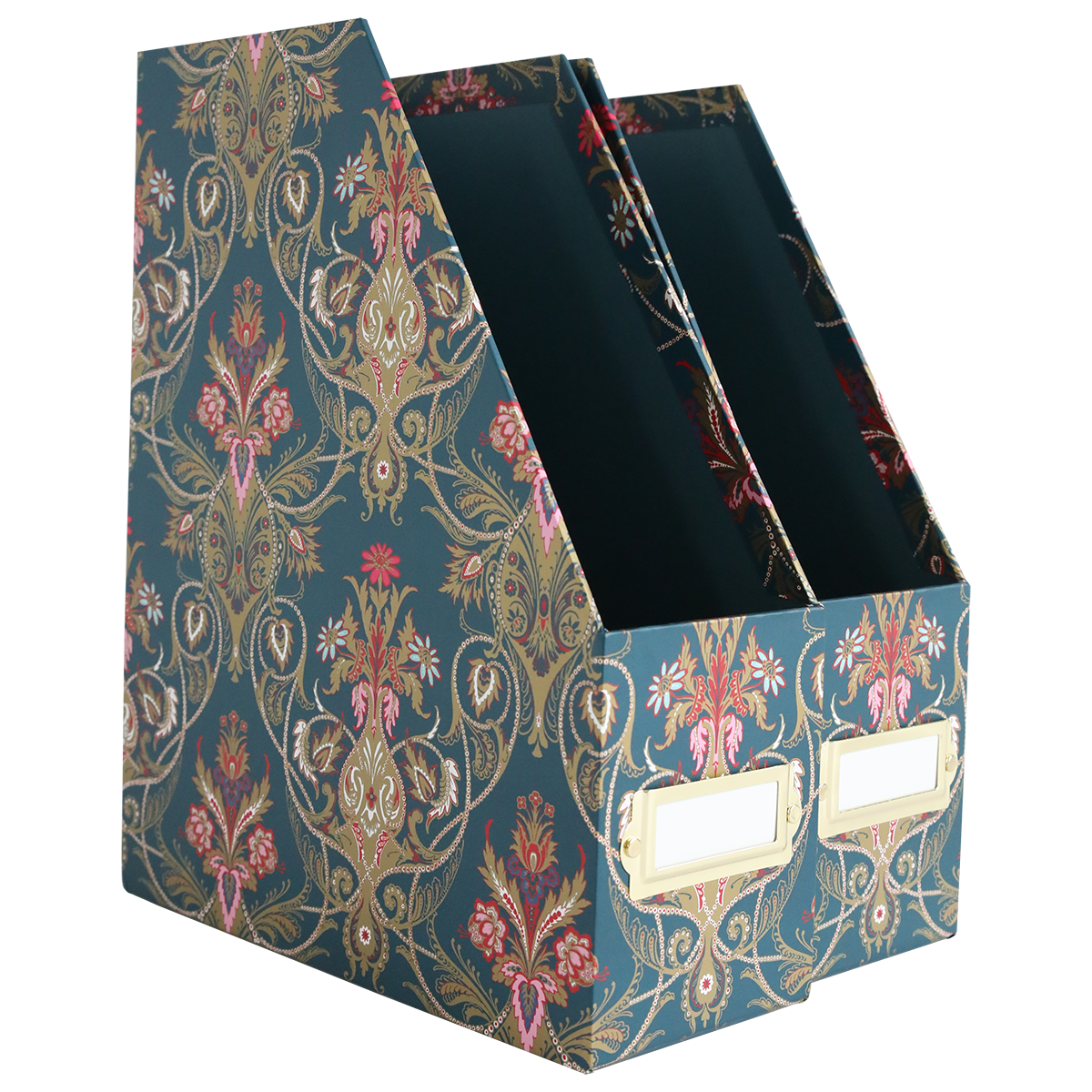 The Jasmine Die Storage Box comes as a set of two upright holders with a floral pattern and front label slots, ideal for organizing craft dies or magnetic die sheets while keeping your documents or magazines neat.